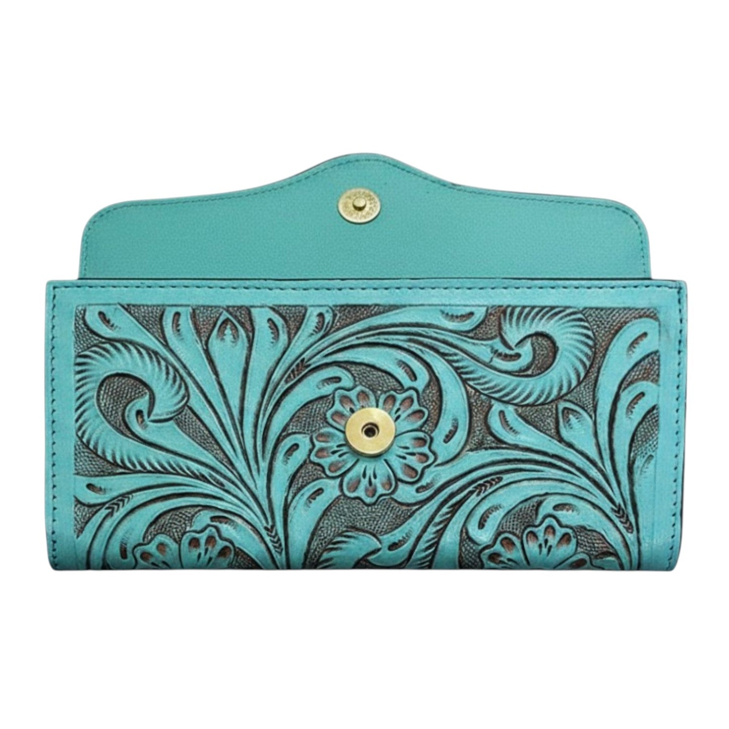 Western Tooled Walnut Brown Leather Clutch