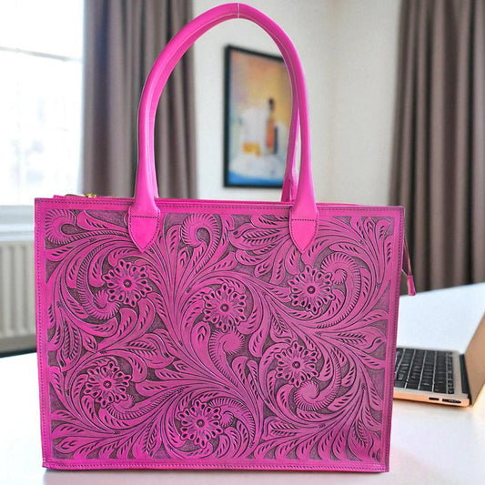 Box Tooled Pink Western Laptop Tote