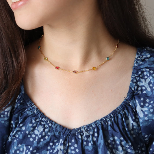 Dainty Multicolored Semi precious Stone Necklace