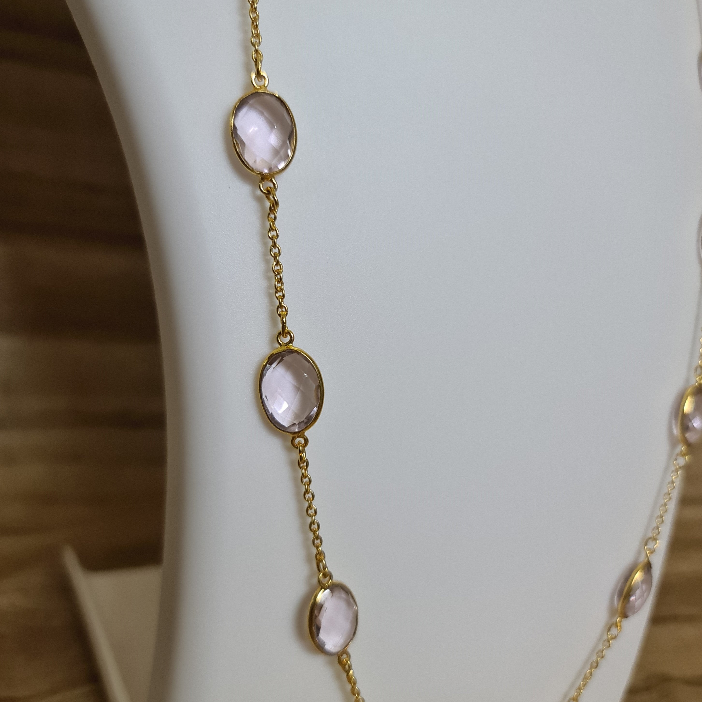 Rose Quartz Pastel Pink Natural 19 Stone Necklace