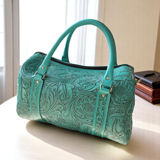Western Tooled Seagreen Overnight Duffel Weekender