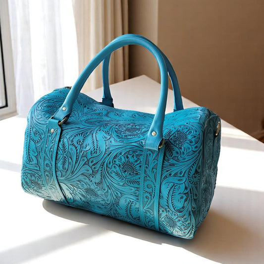 Western Tooled Turquoise Overnight Duffel Weekender
