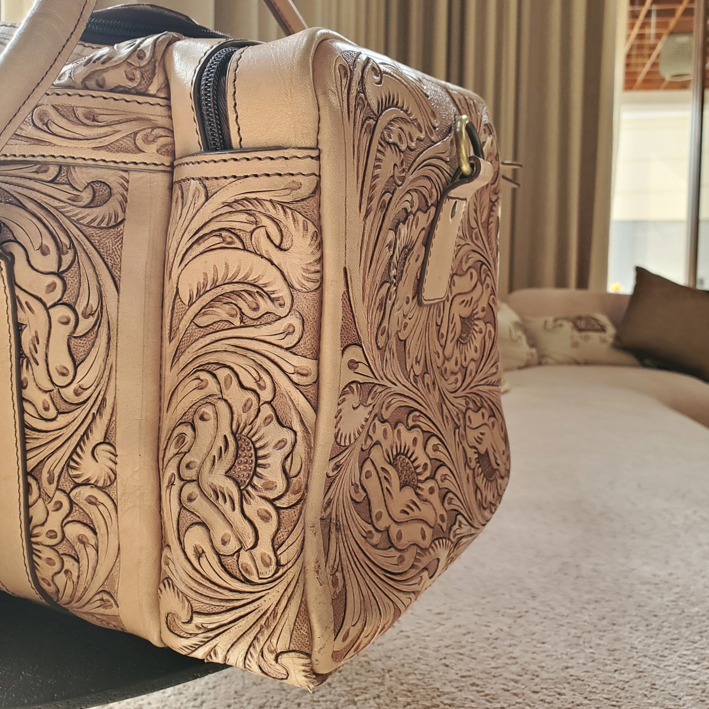 Western Hand Tooled Travel Overnight Duffel