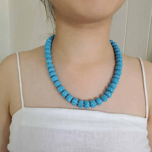Turquoise large pumpkin beads necklace