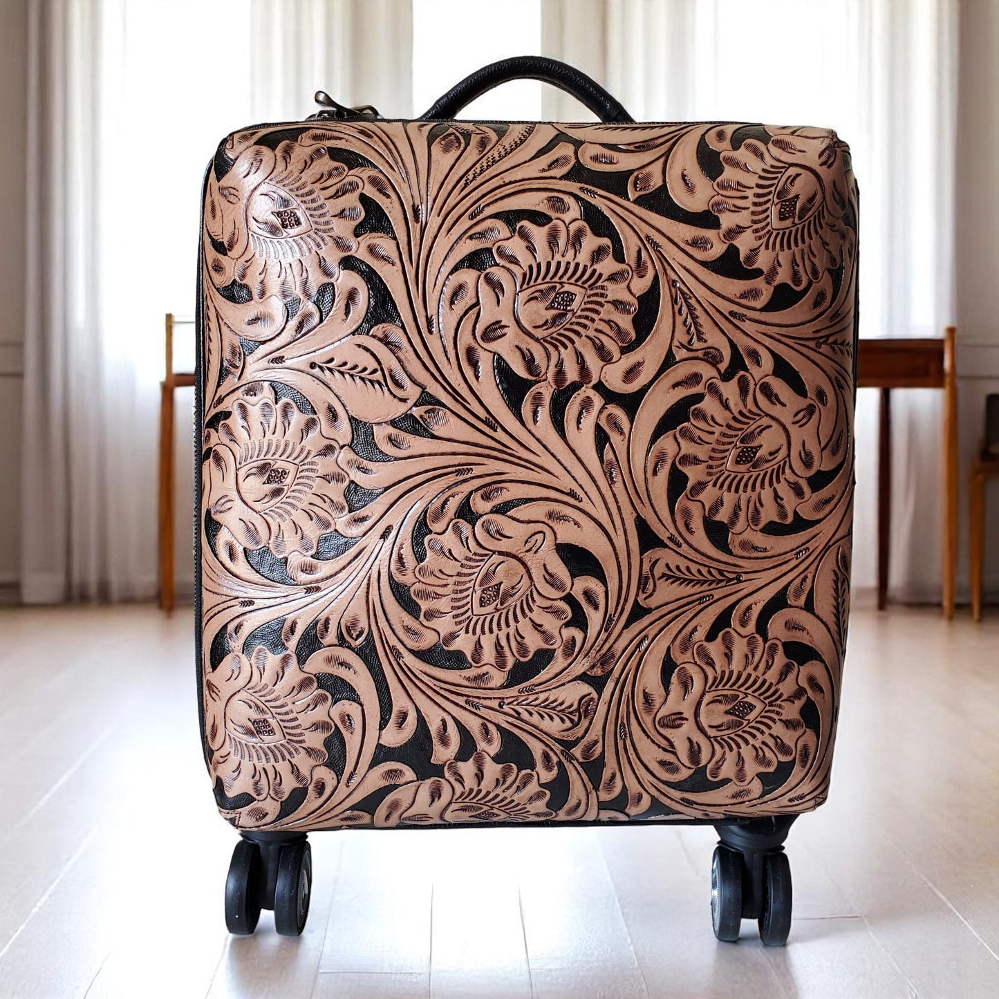 Western Hand Tooled Rolling Trolley Weekender