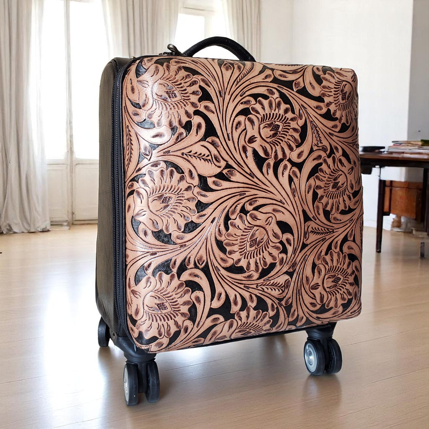 Western Hand Tooled Rolling Trolley Weekender