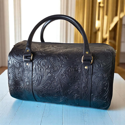 Hand Tooled Overnight Duffel Leather Travel Weekender