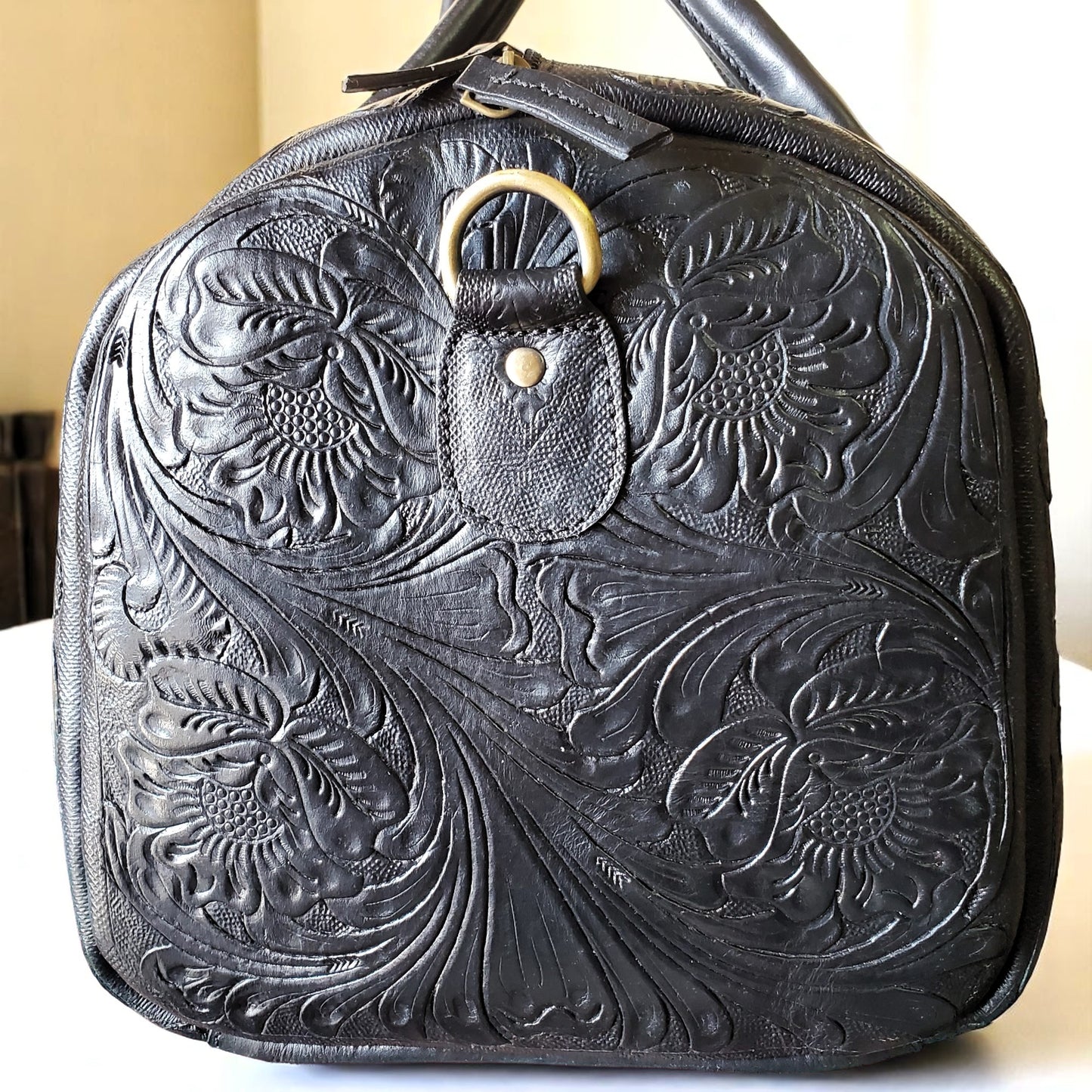 Hand Tooled Overnight Duffel Leather Travel Weekender
