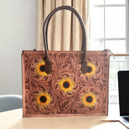 Regular Hand Tooled Turquoise Floral Western Tote