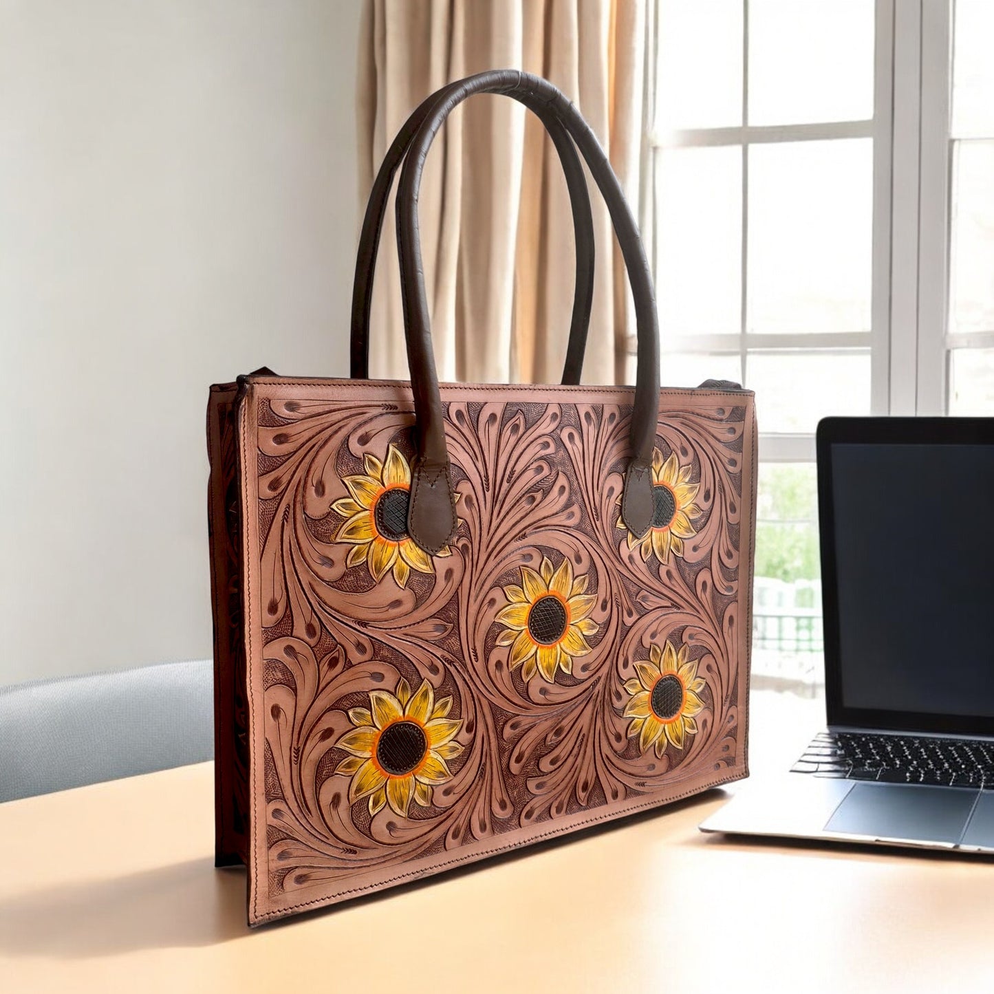 Regular Hand Tooled Turquoise Floral Western Tote
