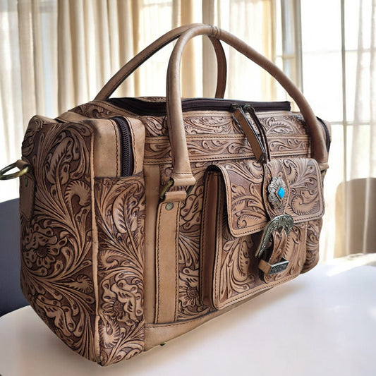 Western Hand Tooled Travel Overnight Duffel