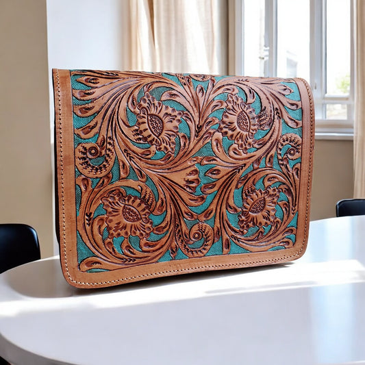Western Tooled Tan Turquoise Crossbody Sling