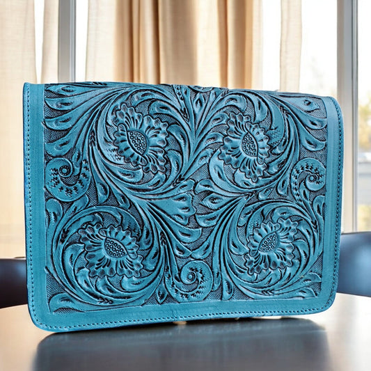 Western Tooled Turquoise Purse Sling