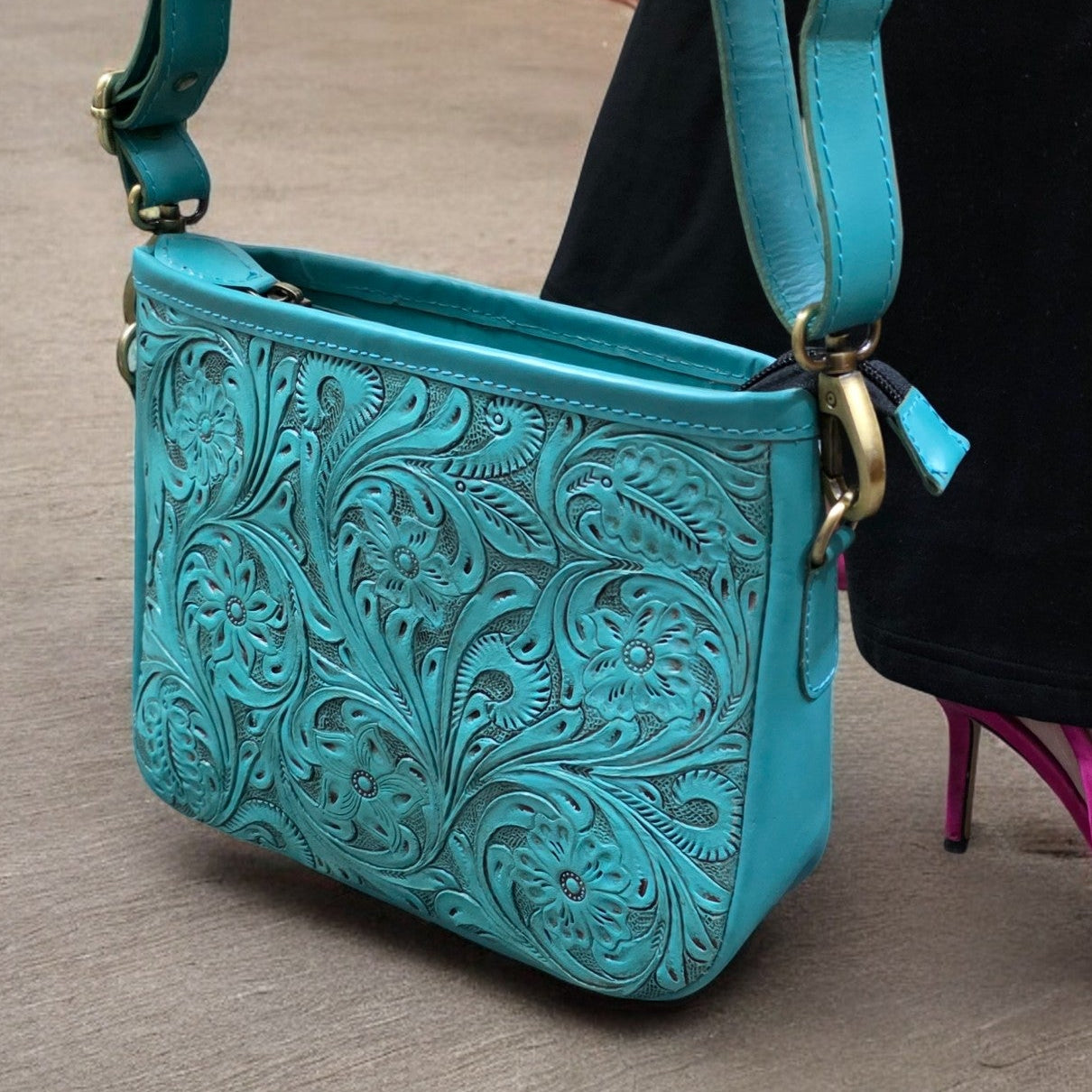Tooled Leather Crossbody Purse
