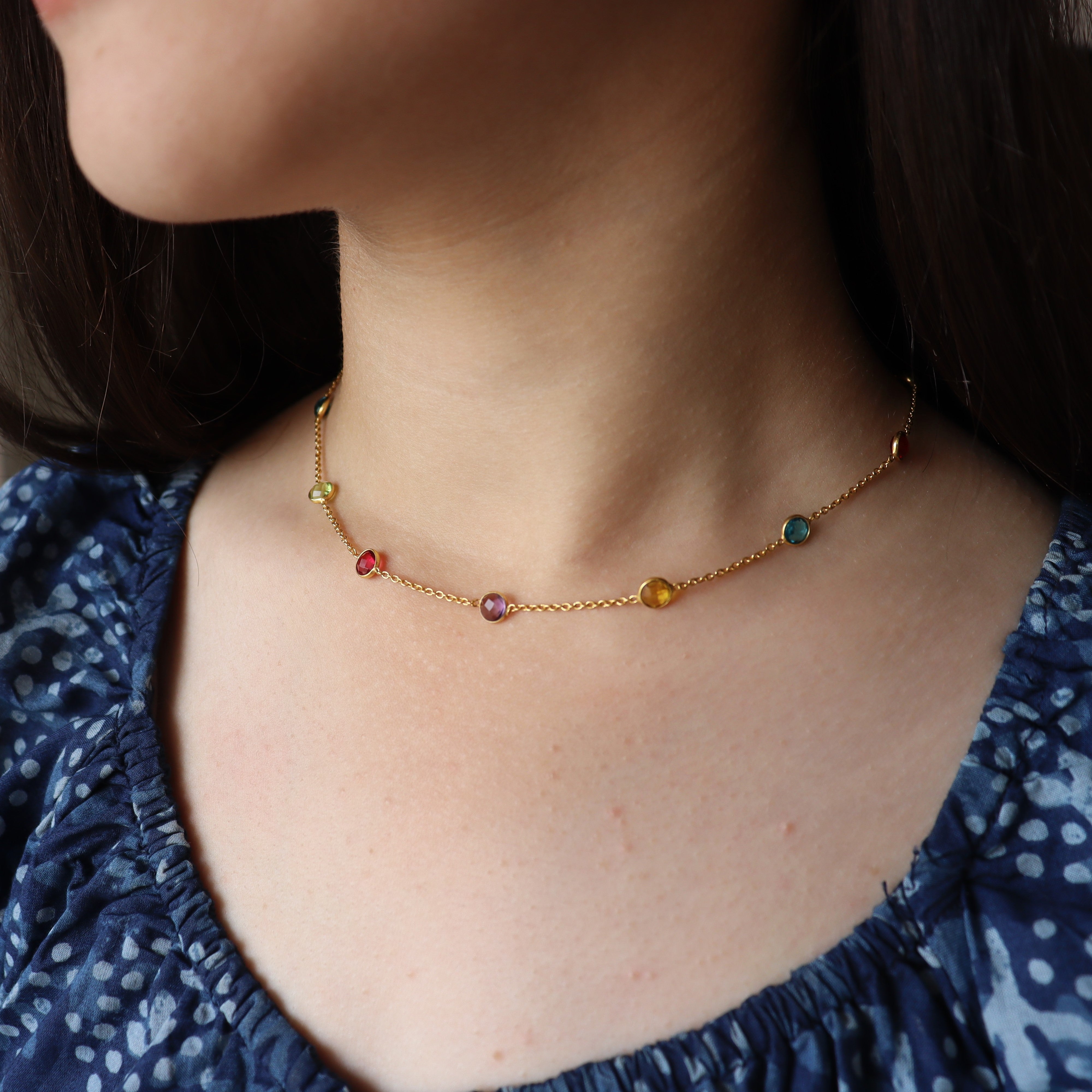 Dainty Multicolored Stone Necklace