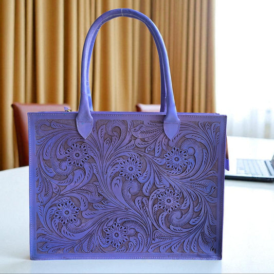Box Tooled Lavender Western Laptop Tote