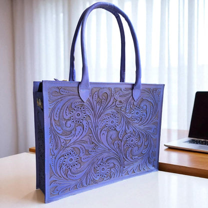 Premium Tooled Lavender Western Laptop Tote