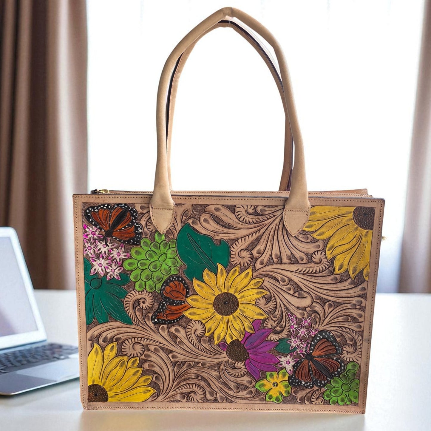 Premium Tooled Multi-colored Western Laptop Tote
