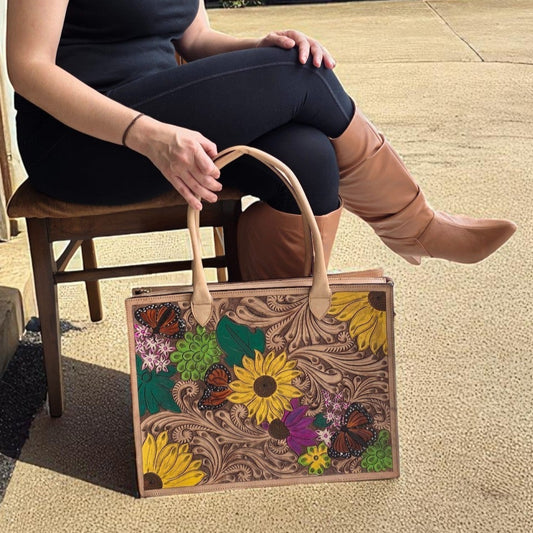 Premium Tooled Multi-colored Western Laptop Tote