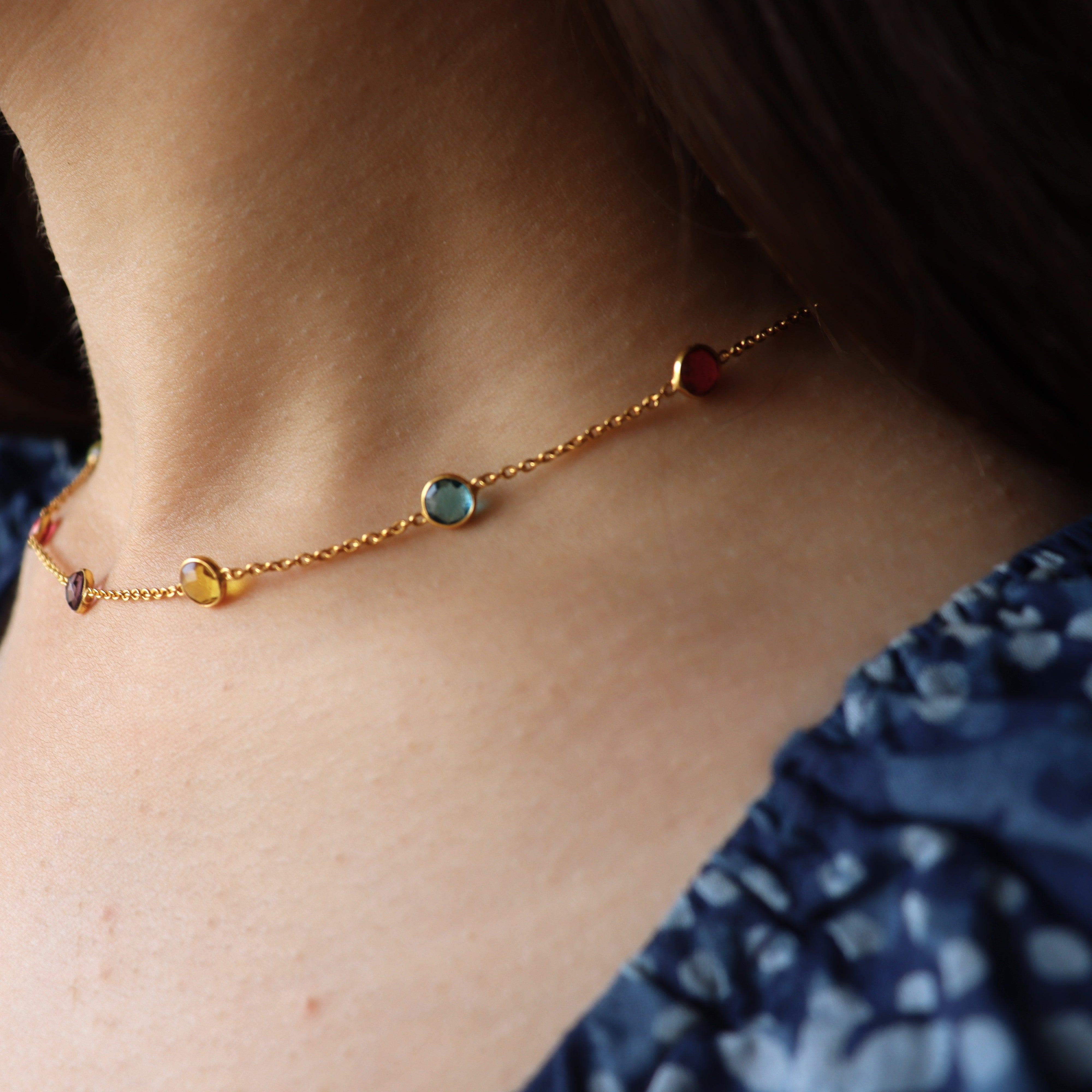 Dainty Multicolored Stone Necklace