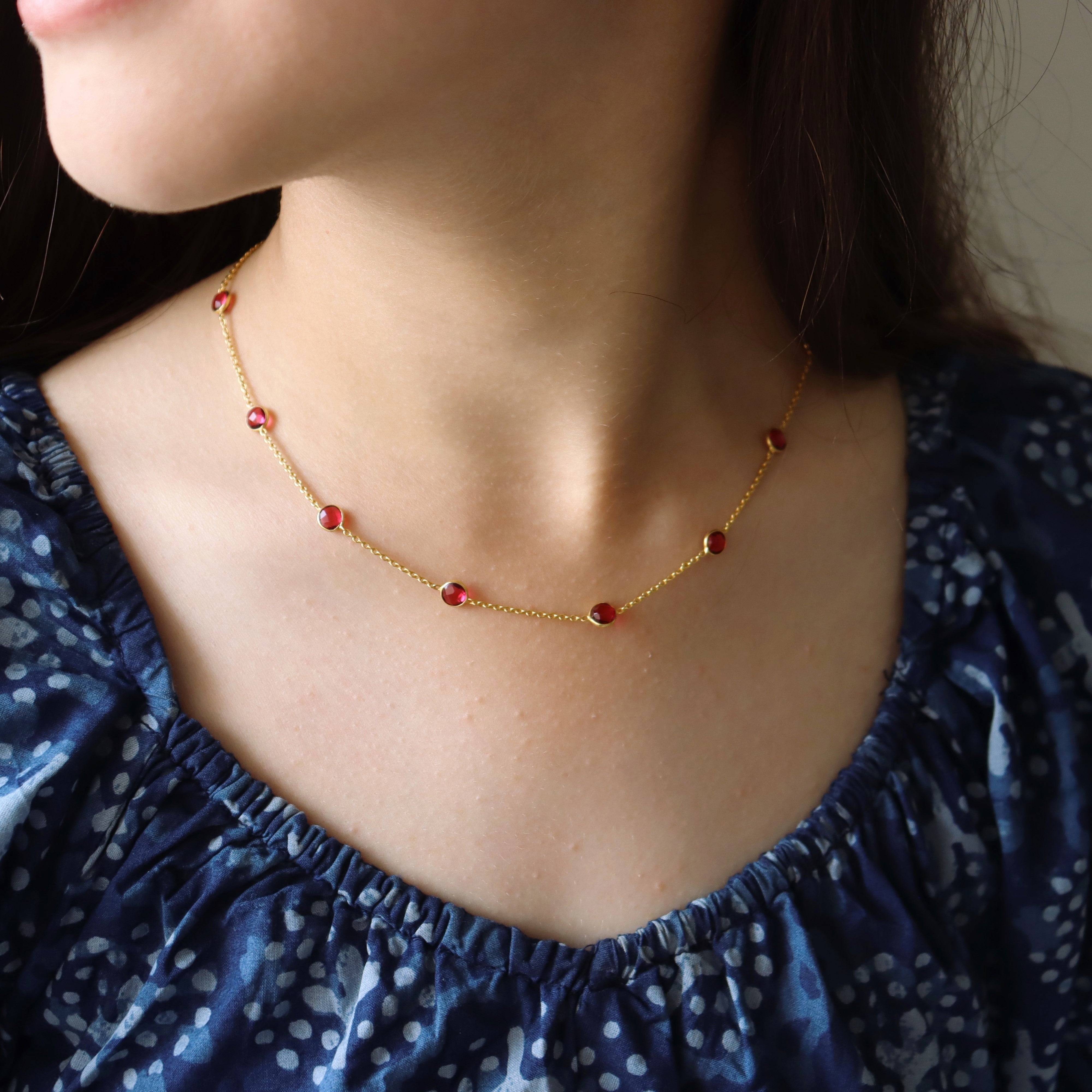 Dainty Ruby Red Stone Necklace