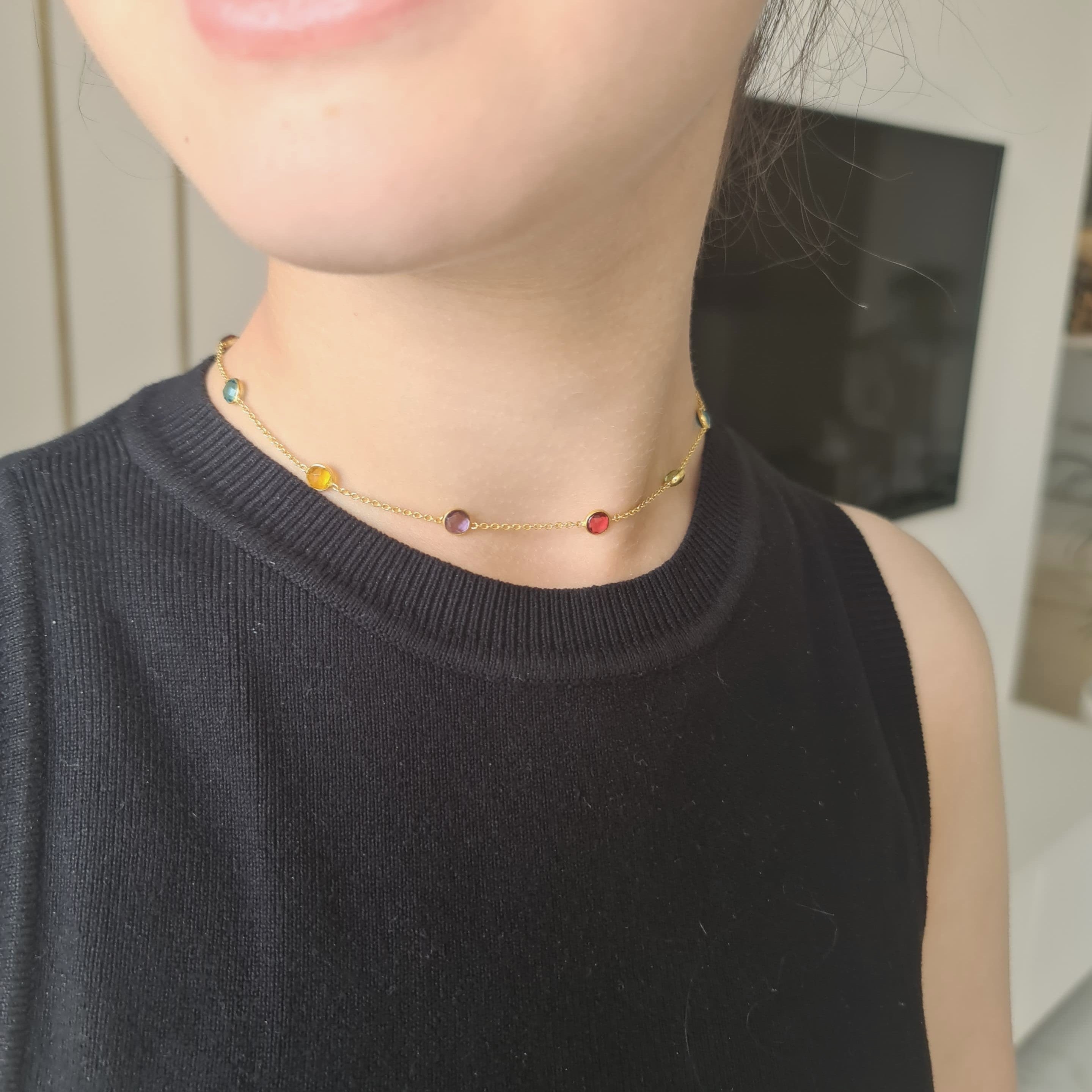 Dainty Multicolored Stone Necklace