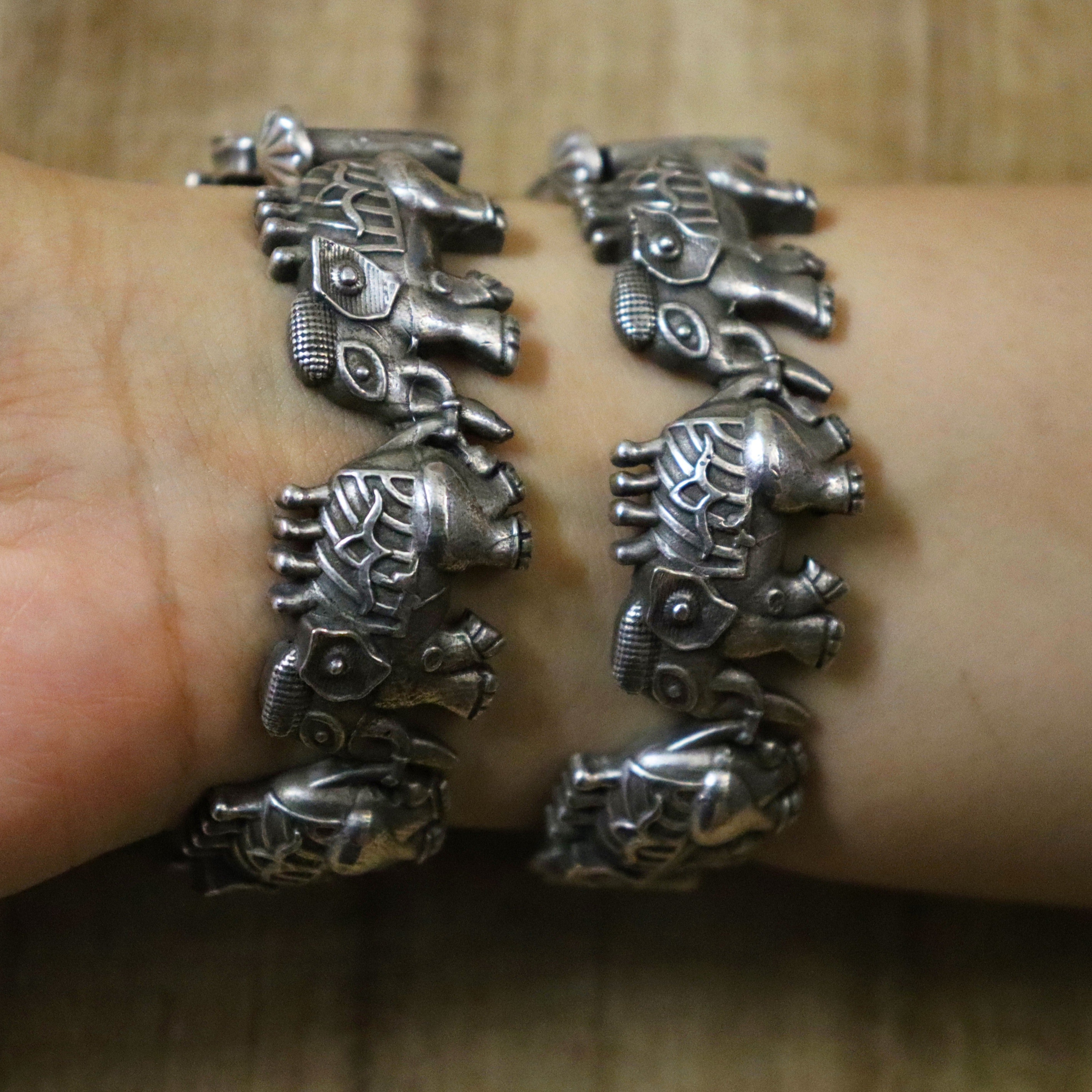 Elephant Silver Oxidized bangle