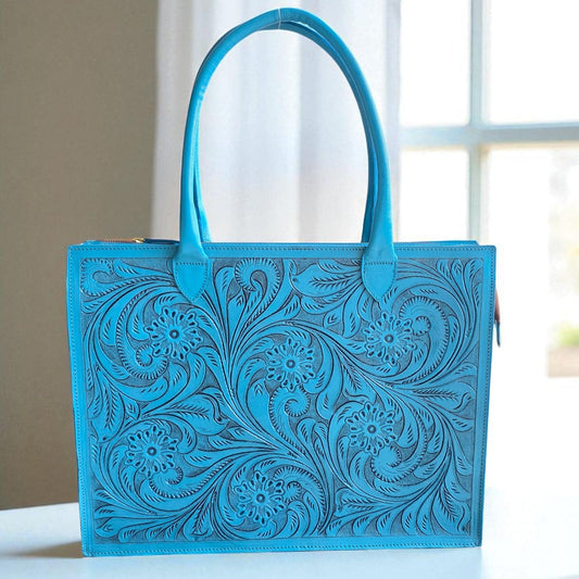 Box Tooled Turquoise Western Laptop Tote