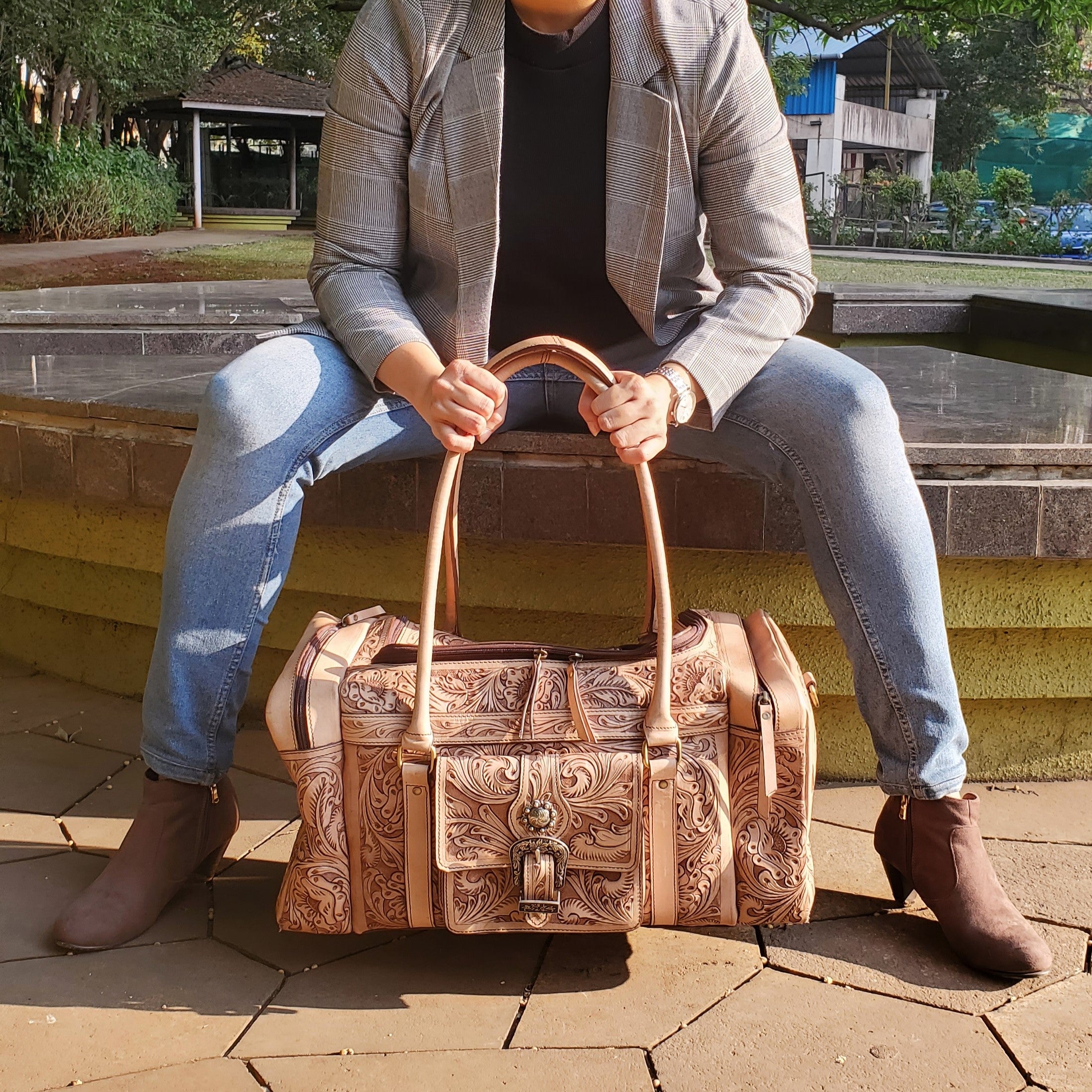 Western Hand Tooled Travel Weekender