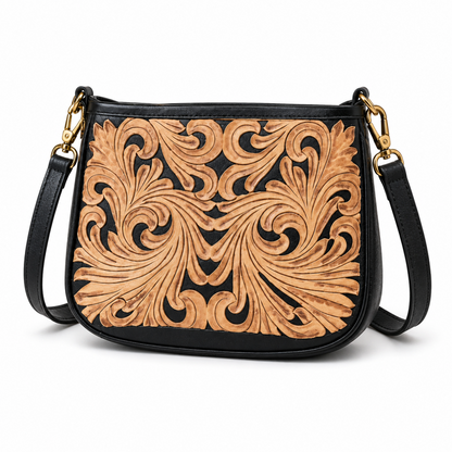Tooled Tan Leather Crossbody Purse