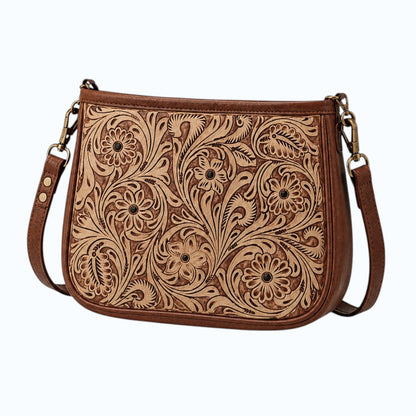 Tooled Tan Leather Crossbody Purse