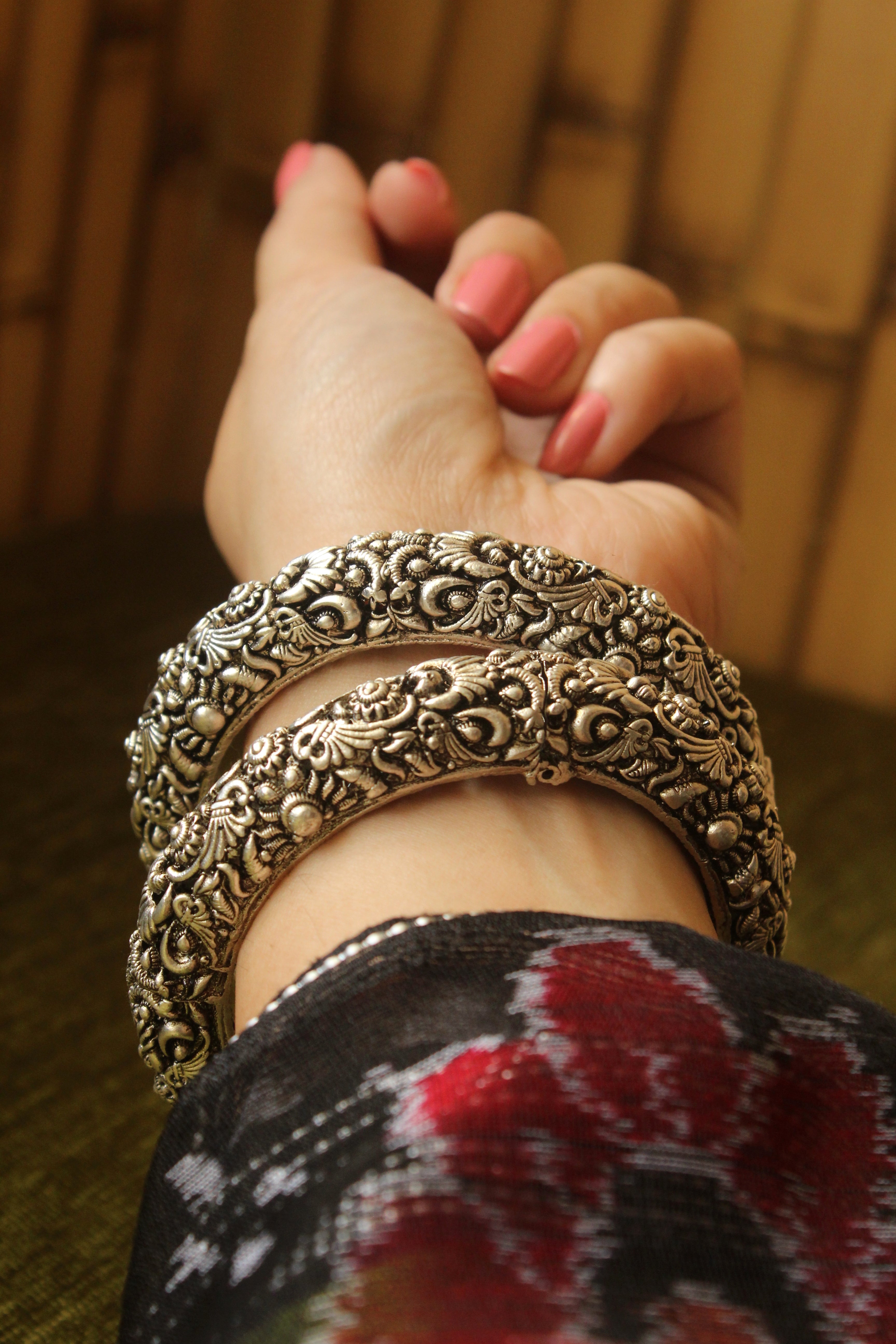 Matte Silver Temple Bangles