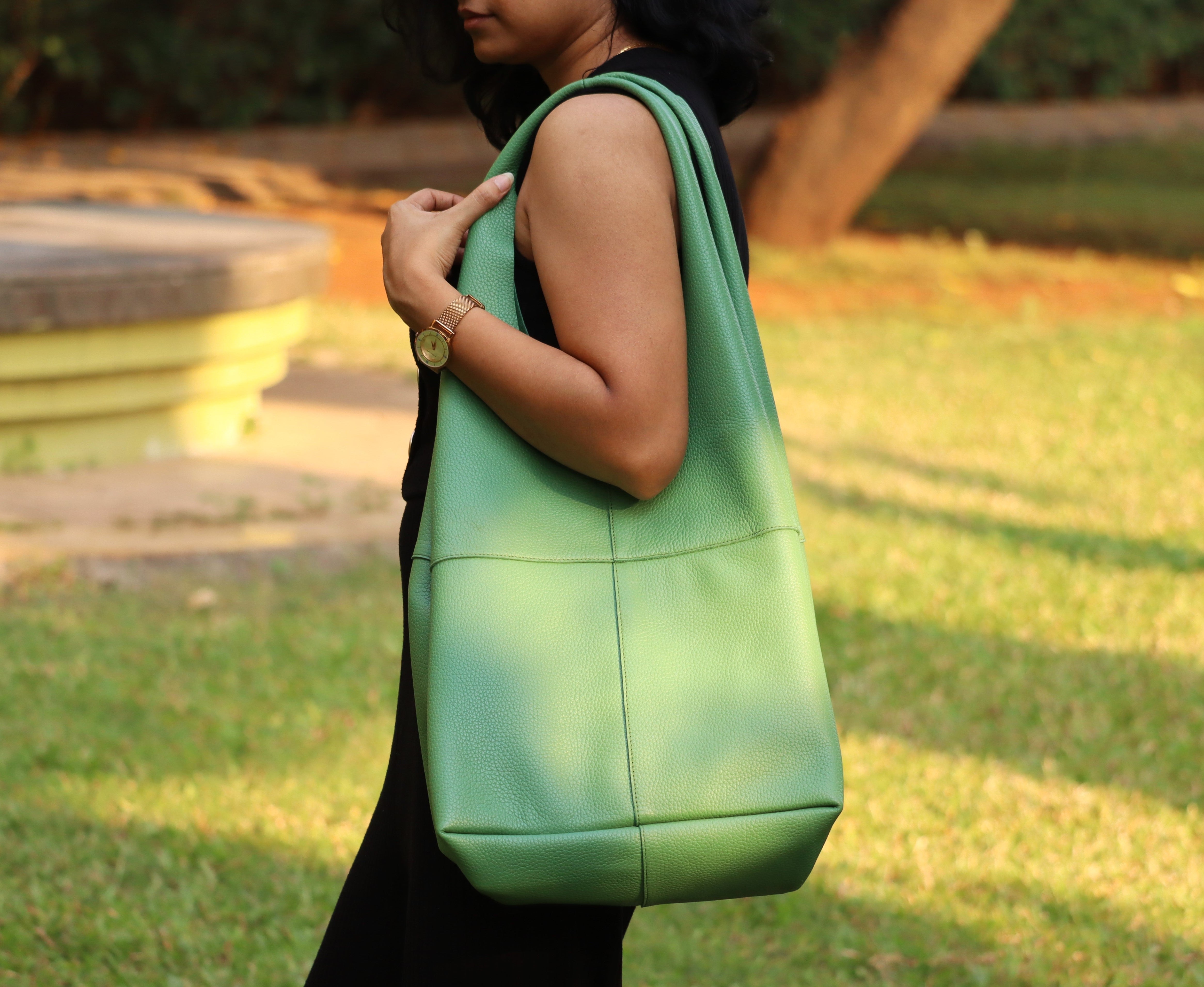 Pista Green Soft Leather Tote