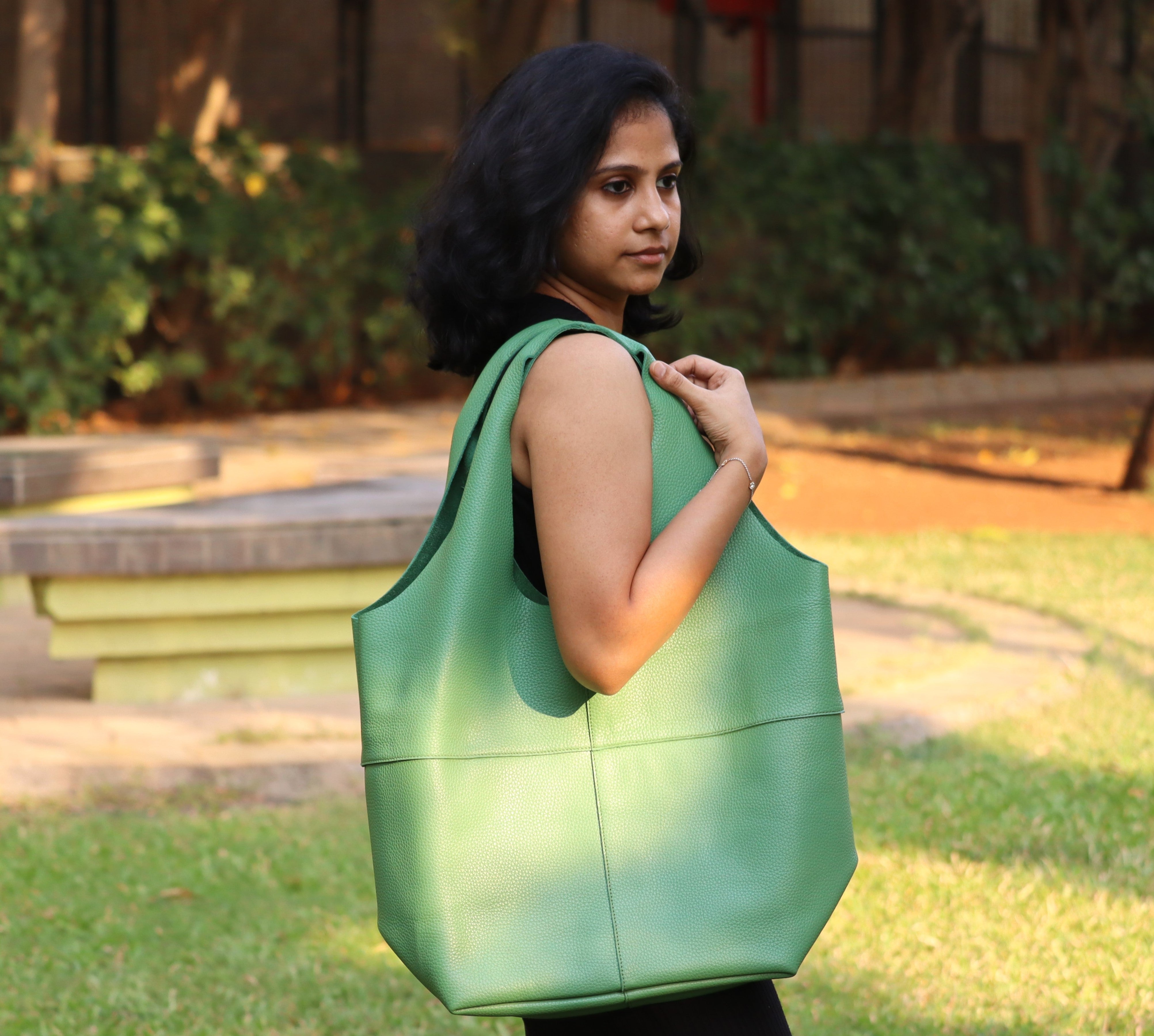 Pista Green Soft Leather Tote