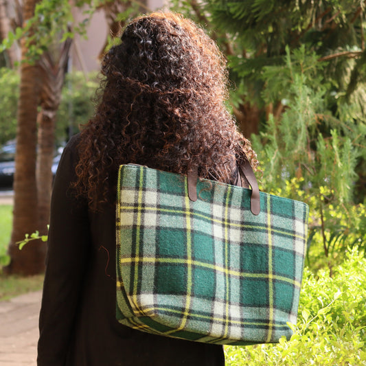 Vintage Checks White Tartan Fabric Bag