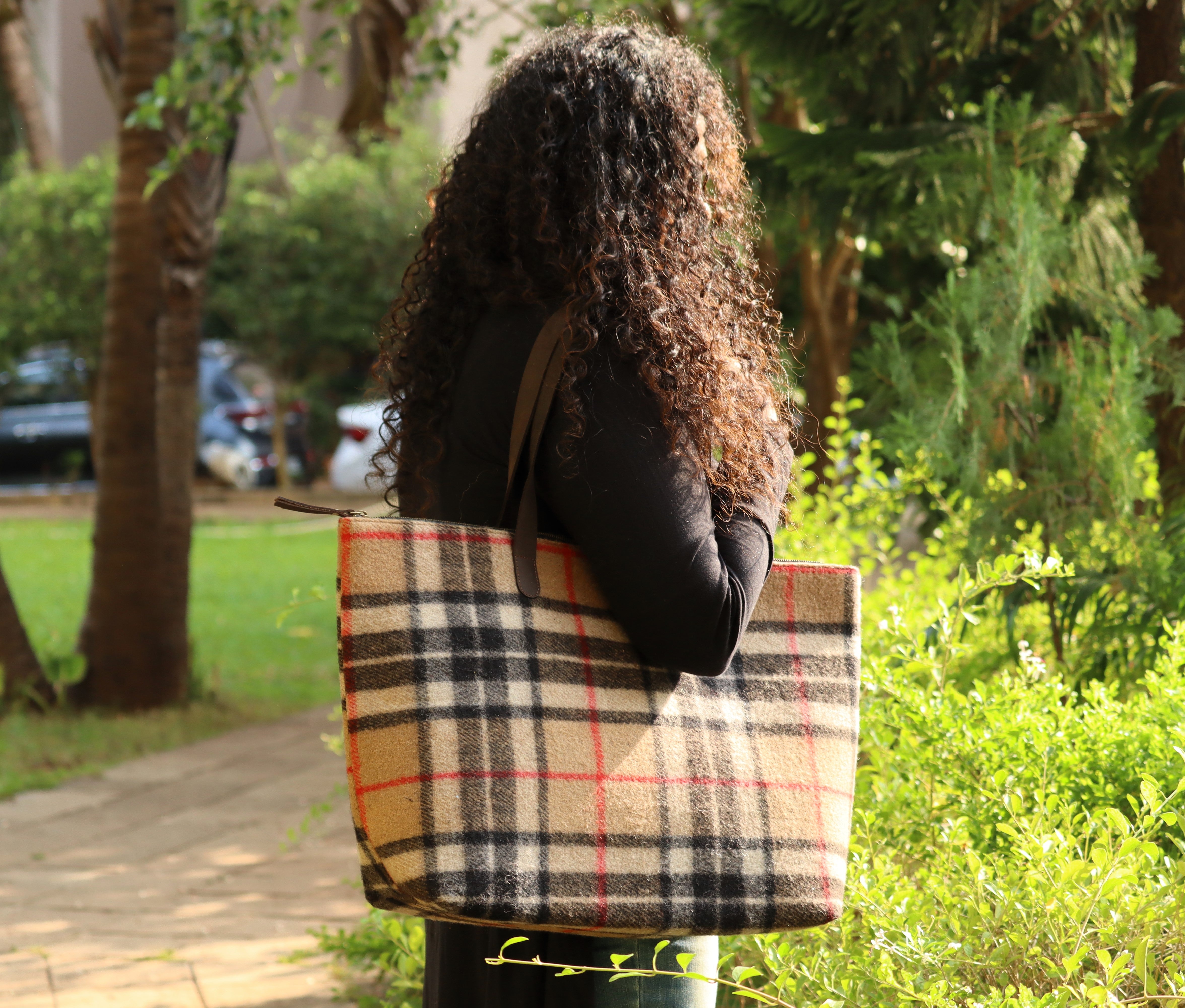 Vintage Checks White Tartan Fabric Bag