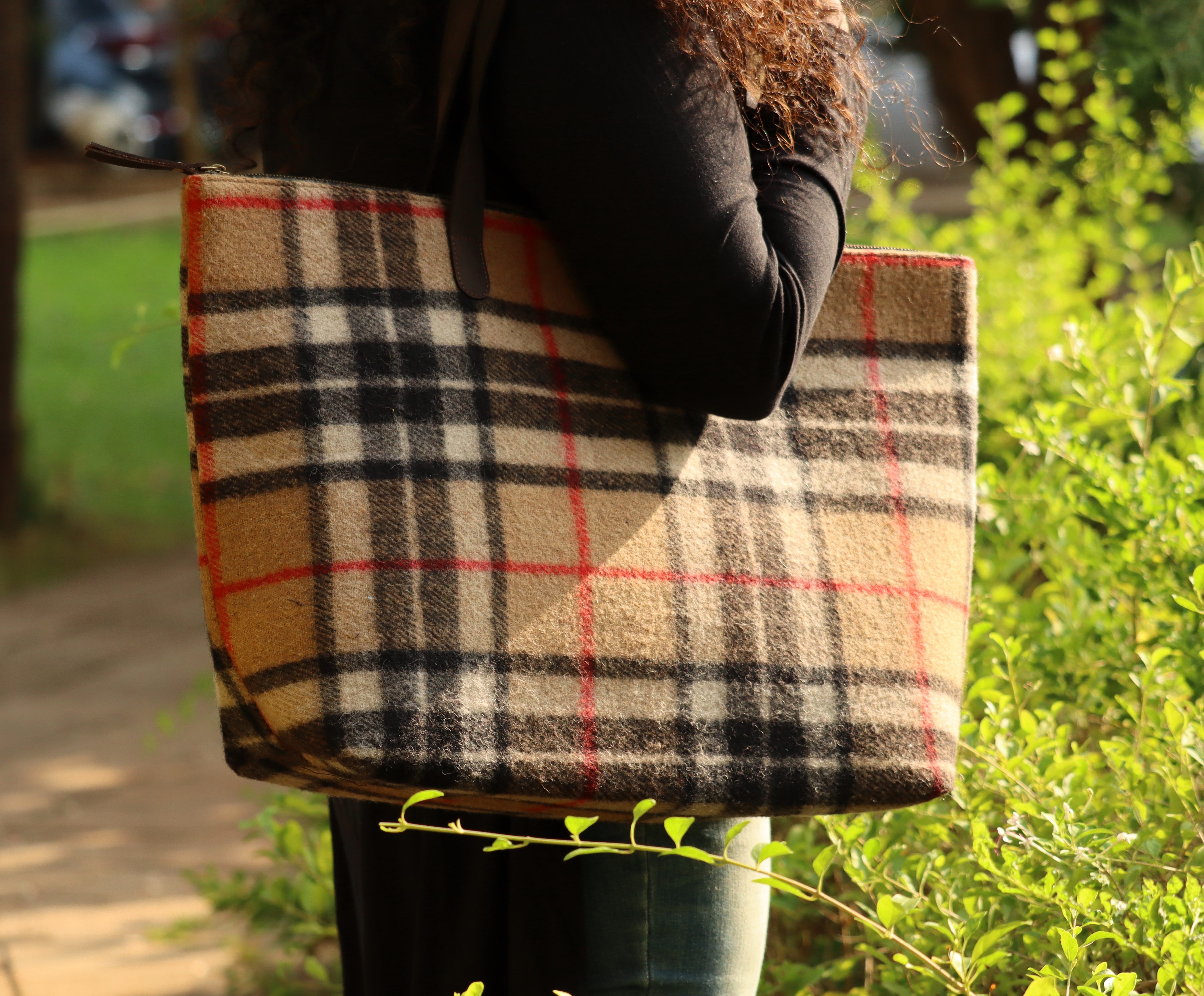 Vintage Checks White Tartan Fabric Bag