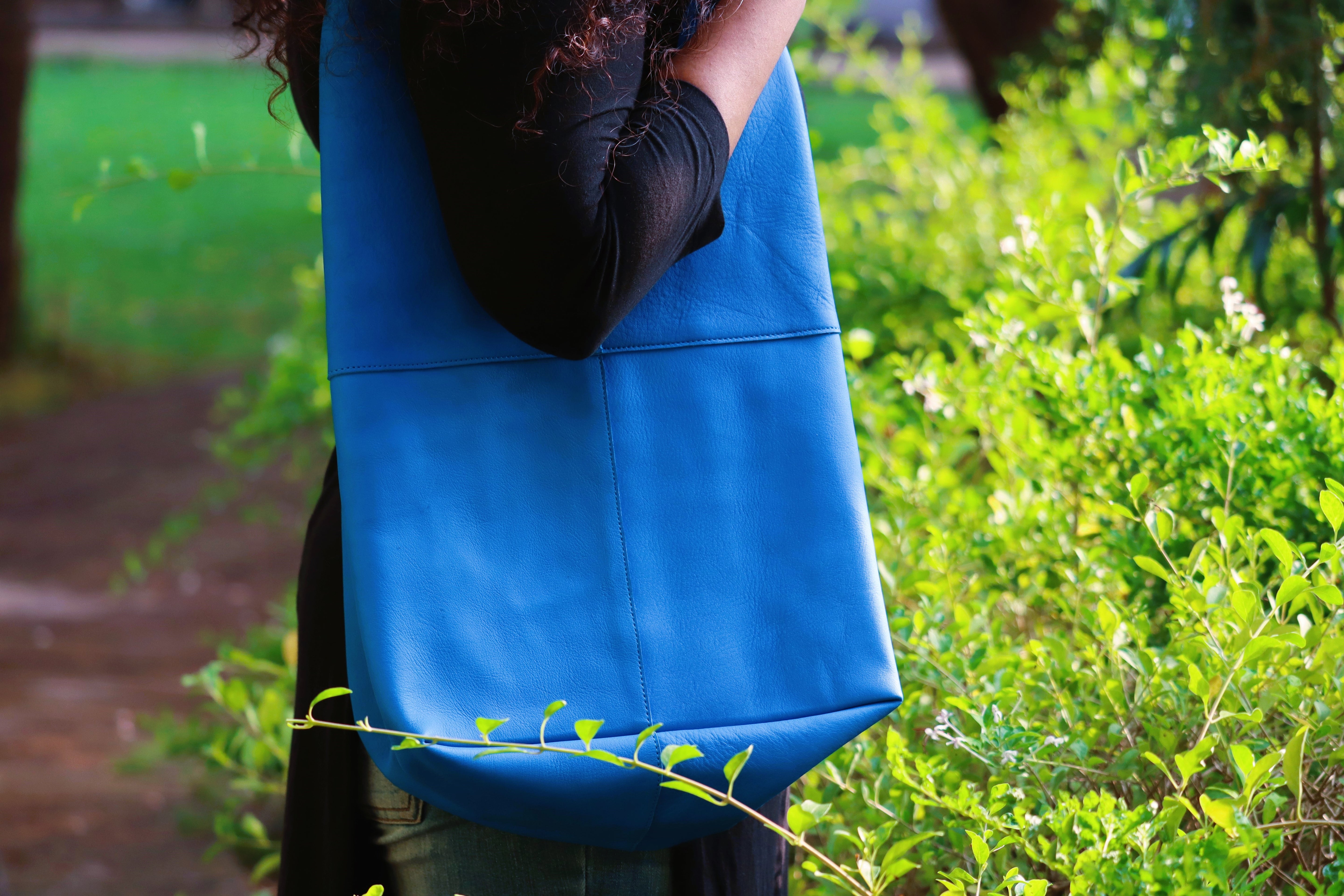 Blue Soft Leather Tote