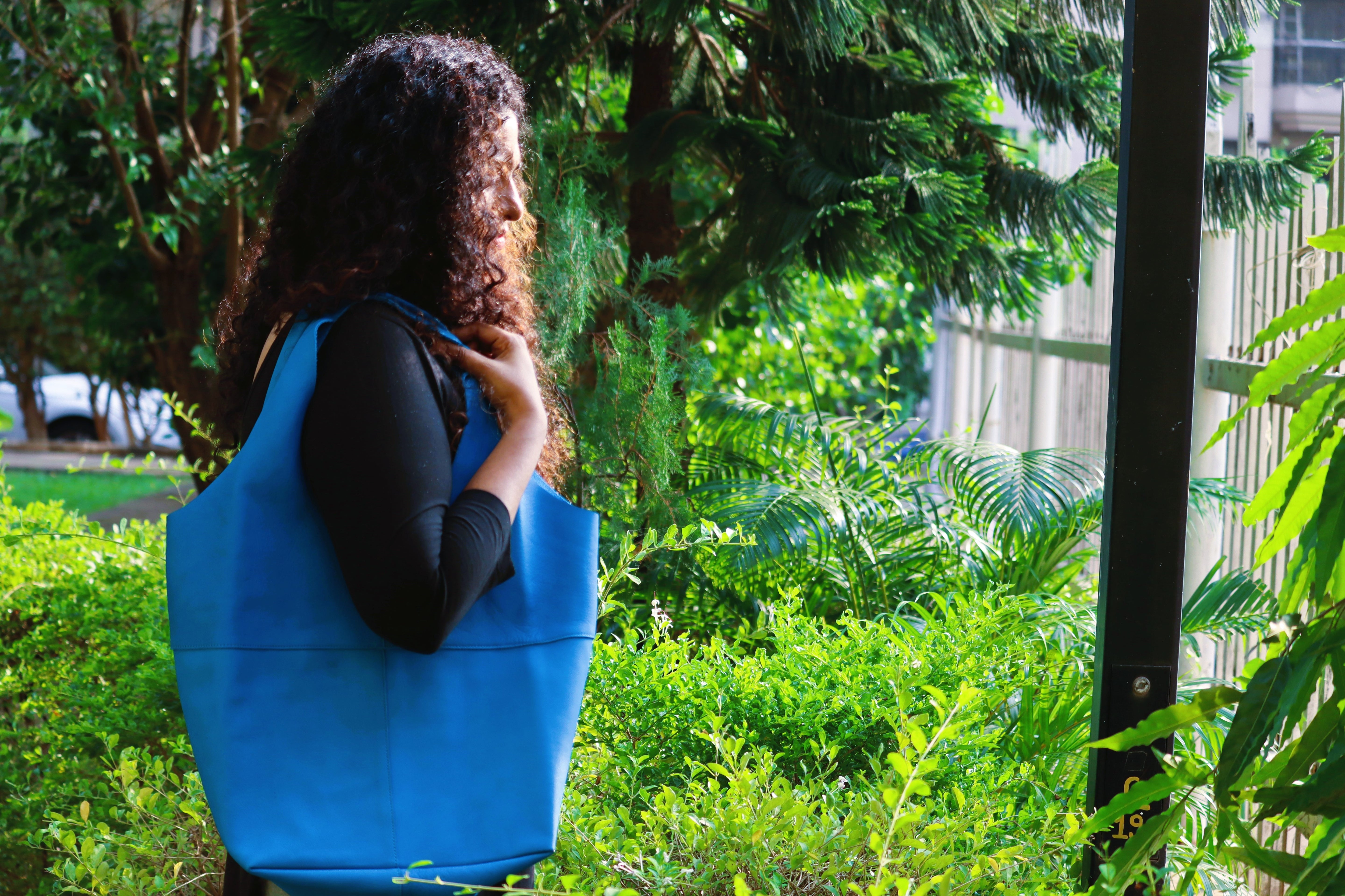 Blue Soft Leather Tote