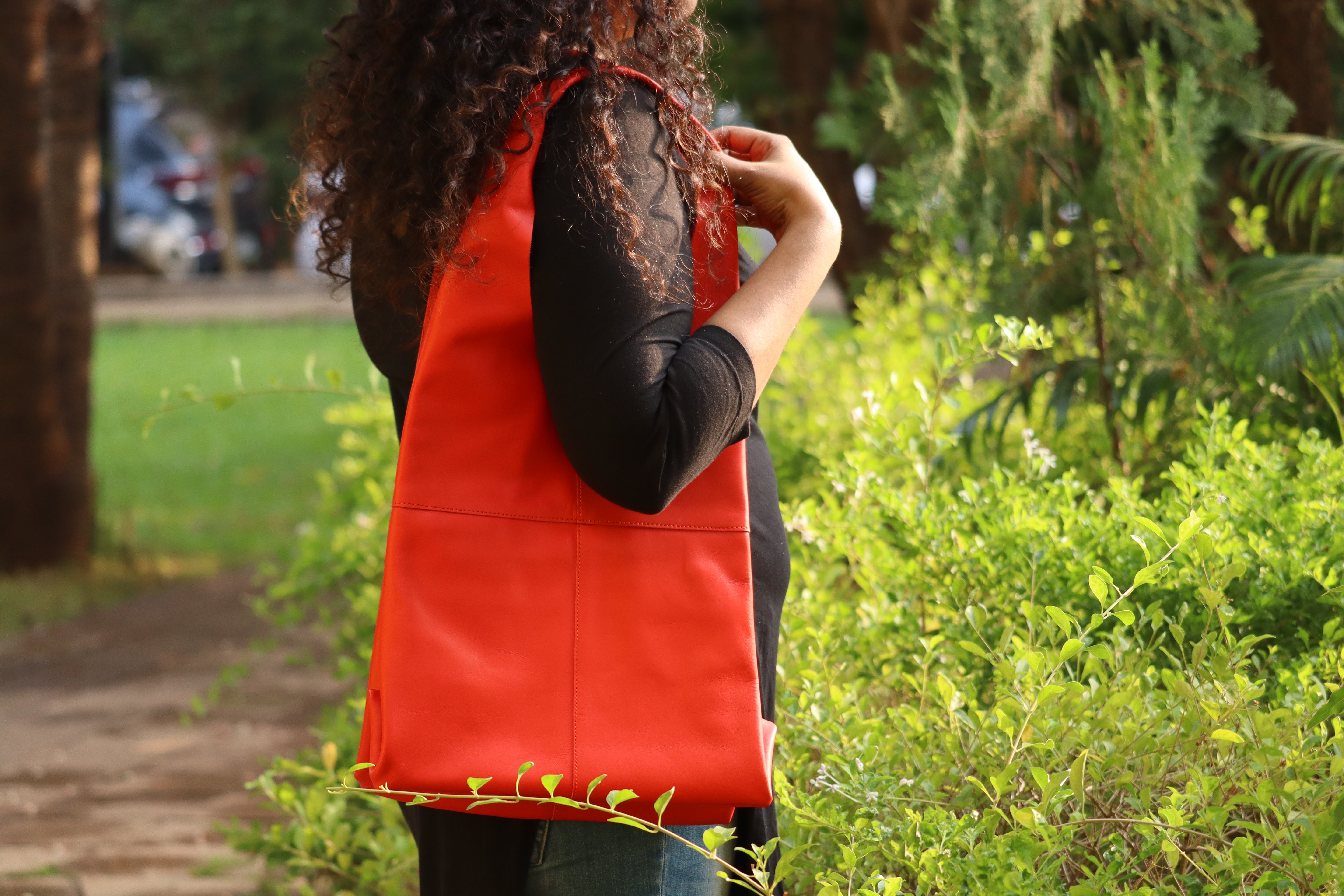 Red Soft Leather Tote