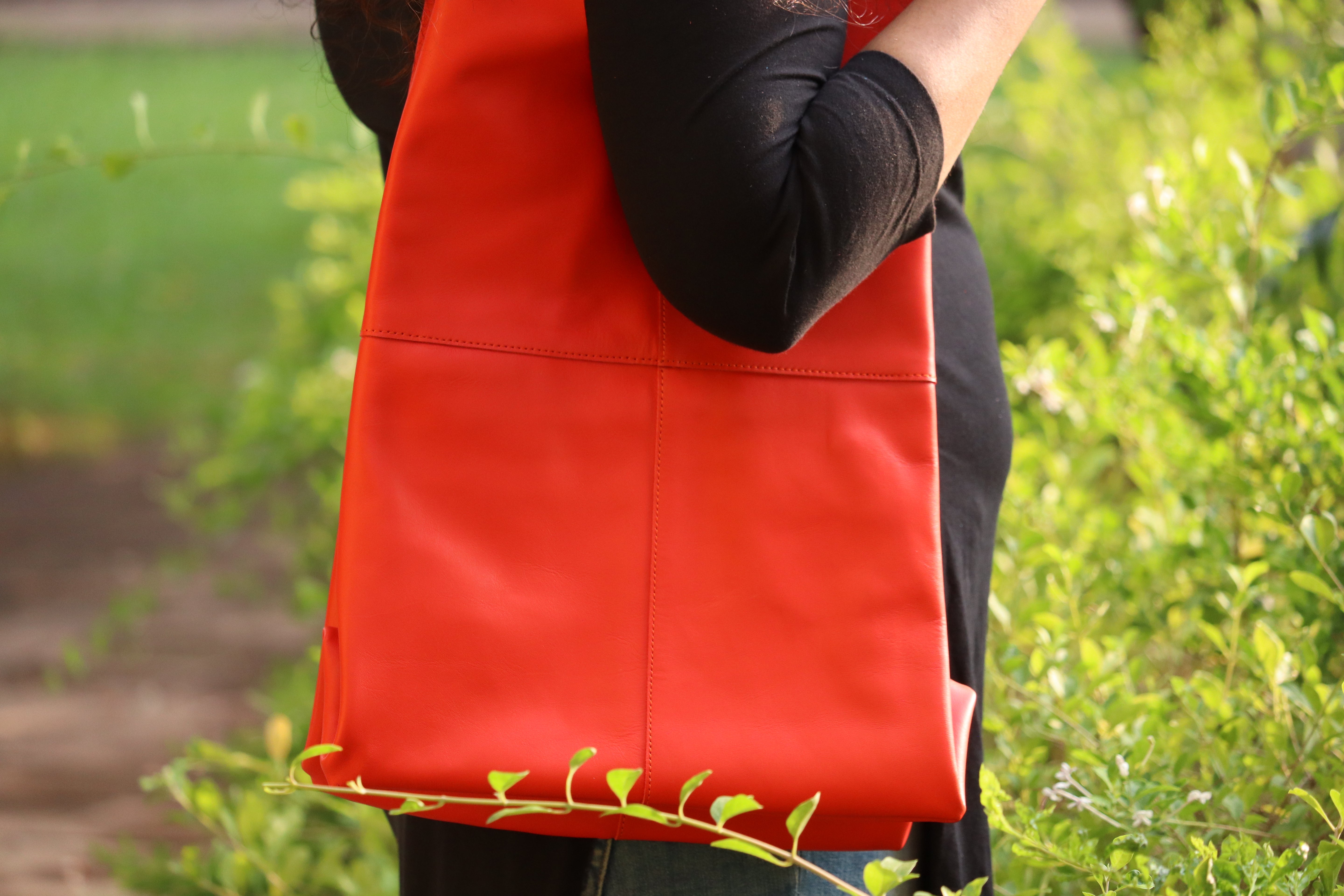 Red Soft Leather Tote