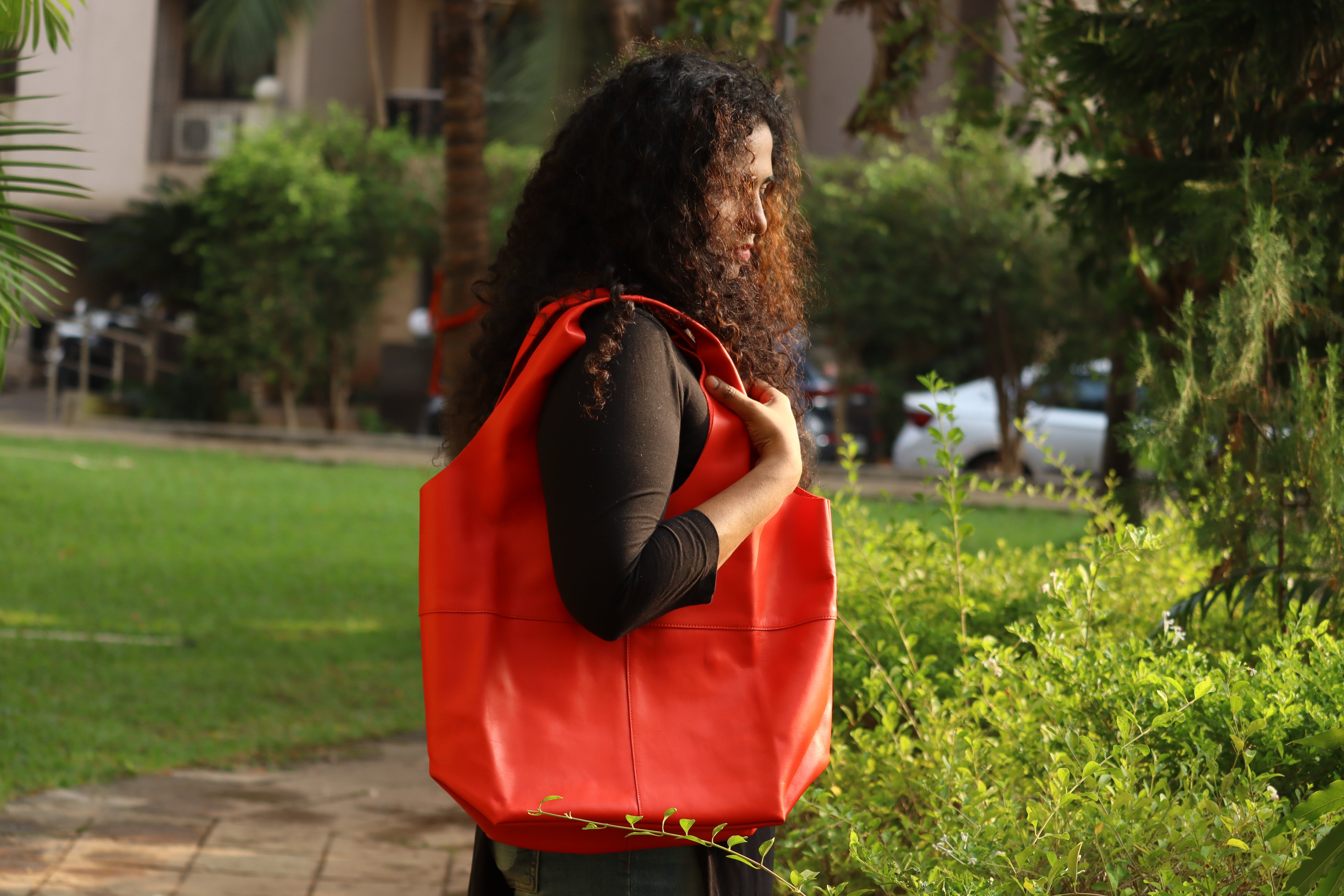 Red Soft Leather Tote