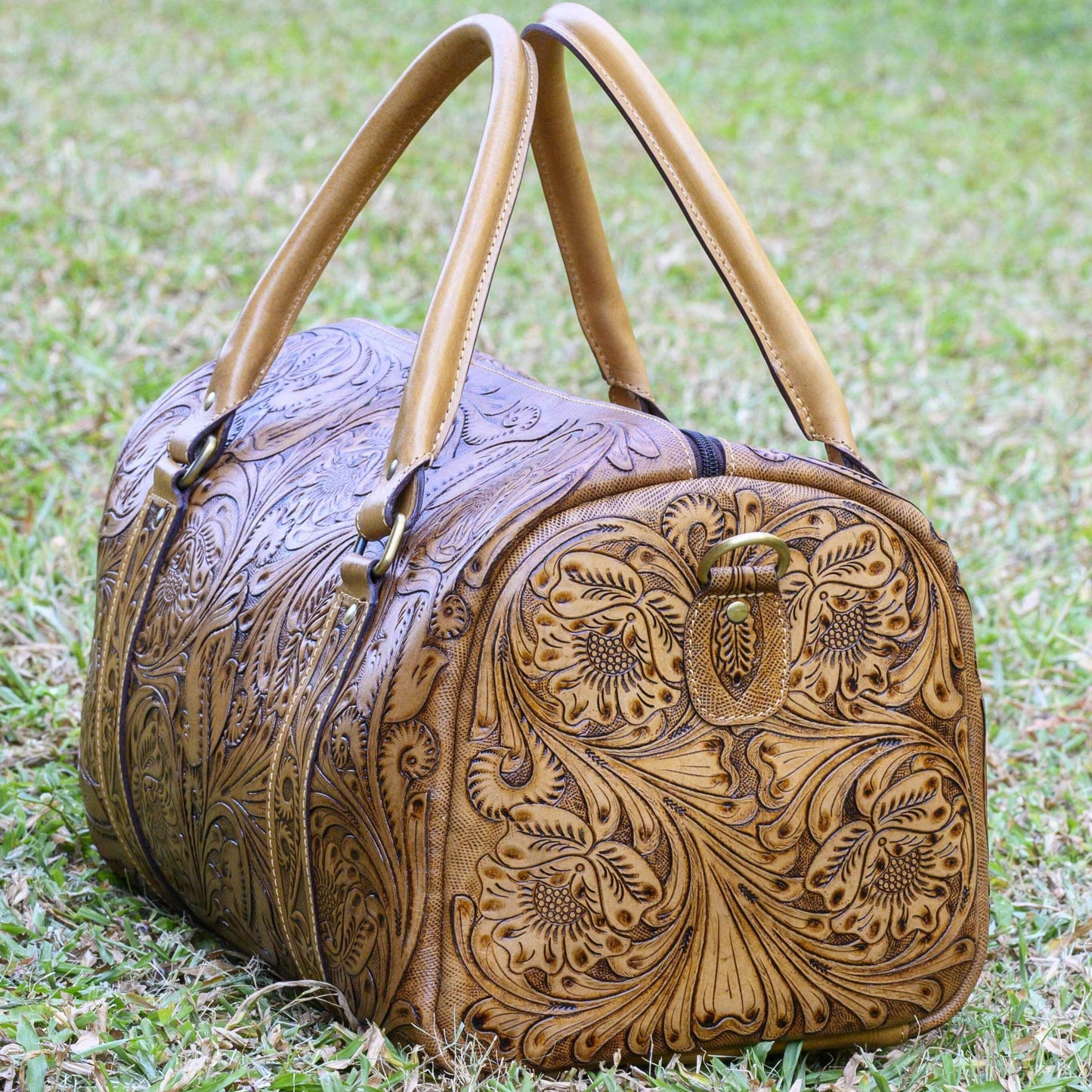 Hand Tooled Overnight Duffel Leather Travel Weekender