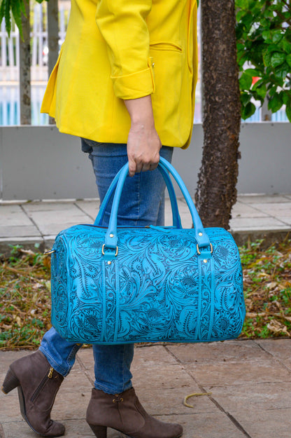 Hand Tooled Overnight Duffel Leather Travel Weekender