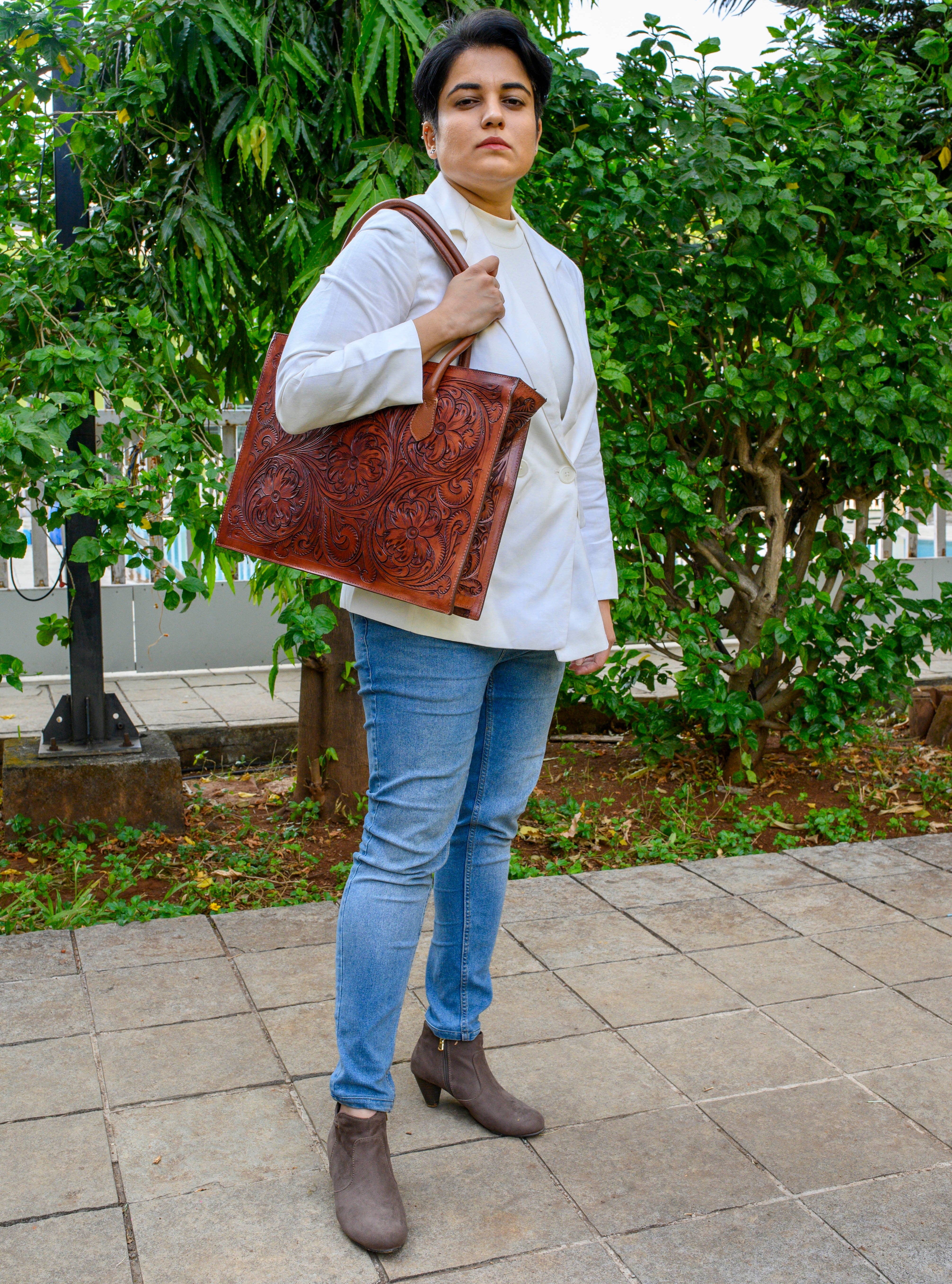 Completely Hand Tooled Western Laptop Tote