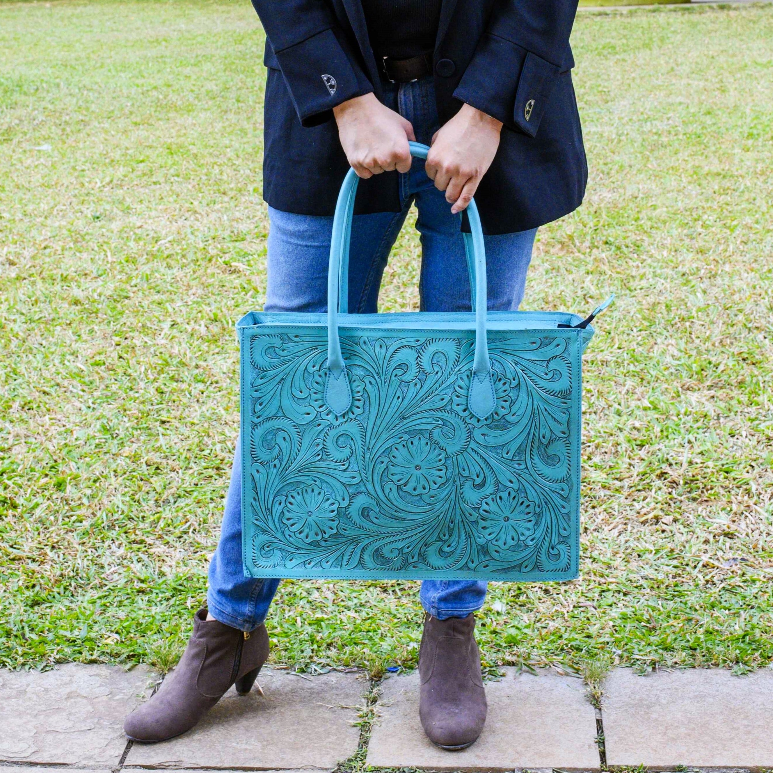 Completely Hand Tooled Western Laptop Tote