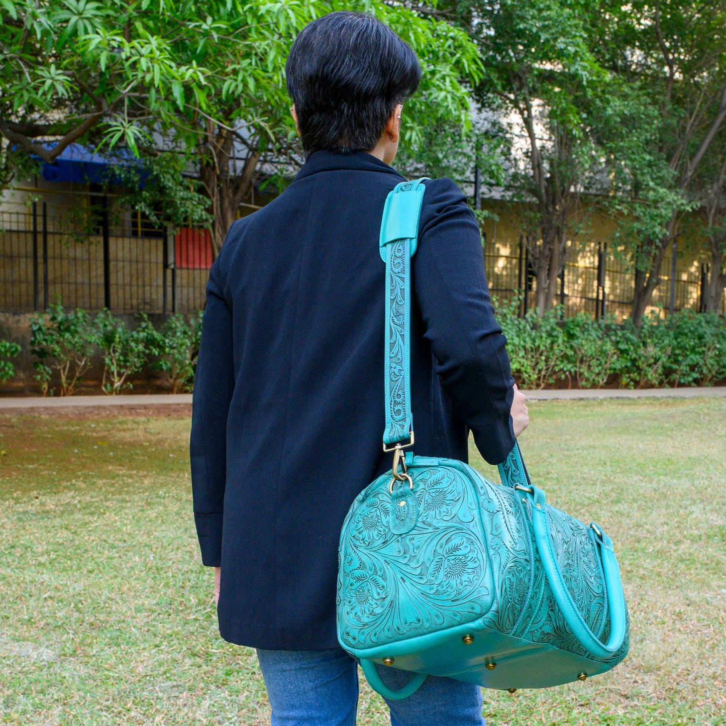 Hand Tooled Overnight Duffel Leather Travel Weekender