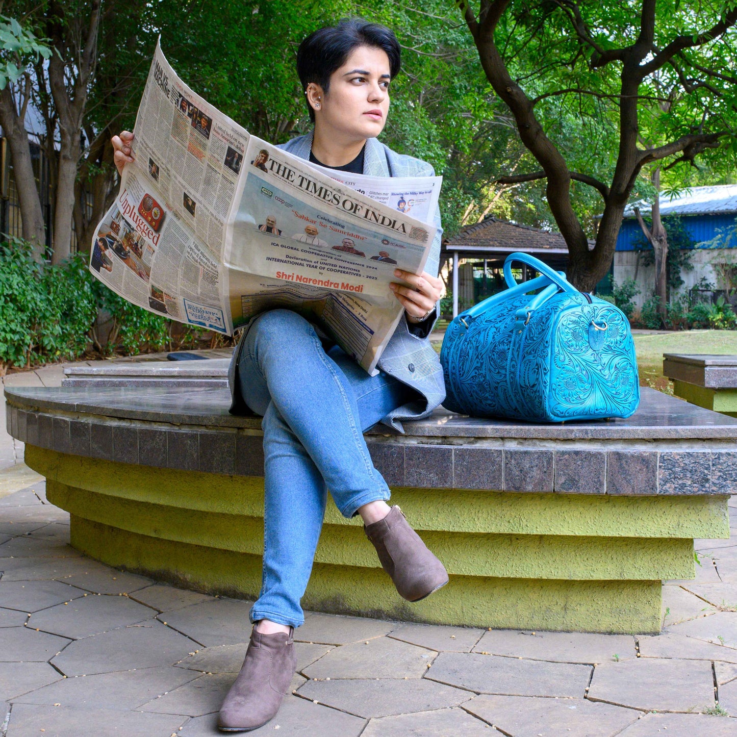 Hand Tooled Overnight Duffel Leather Travel Weekender