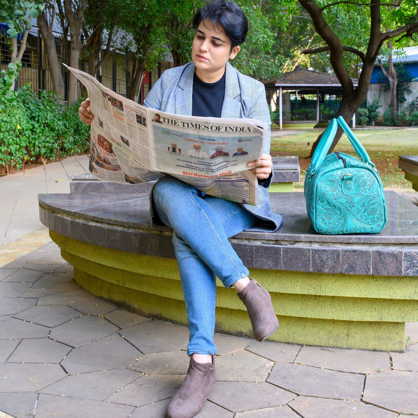 Hand Tooled Overnight Duffel Leather Travel Weekender