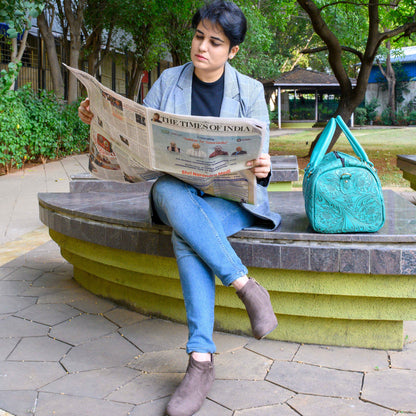 Hand Tooled Overnight Duffel Leather Travel Weekender